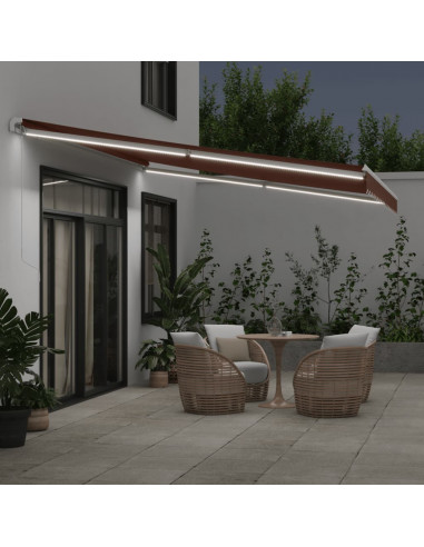 Tenda da Sole Retrattile Manuale con LED Marrone 450x350 cm