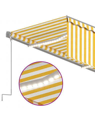 Tenda Automatica Sensore Vento e LED 3,5x2,5 m Gialla e Bianca