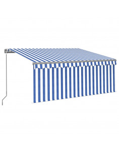 Tenda Sole Retrattile Manuale con LED 3,5x2,5 m Blu e Bianco 2