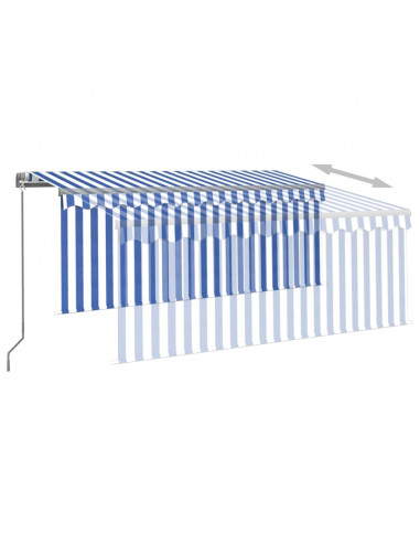 Tenda Sole Retrattile Manuale con LED 3,5x2,5 m Blu e Bianco
