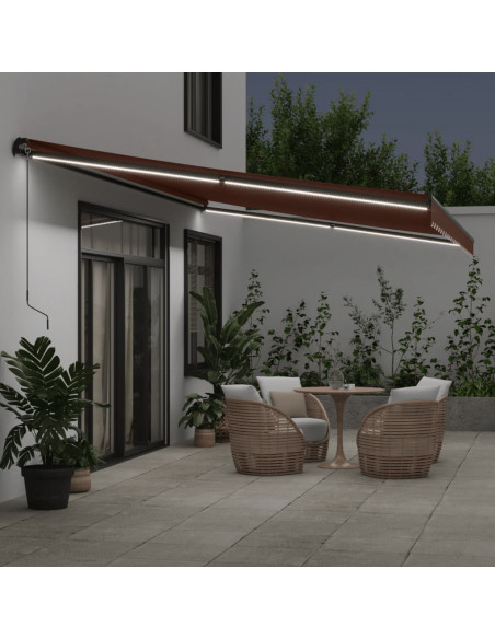 Tenda da Sole Retrattile Manuale con LED Marrone 500x350 cm