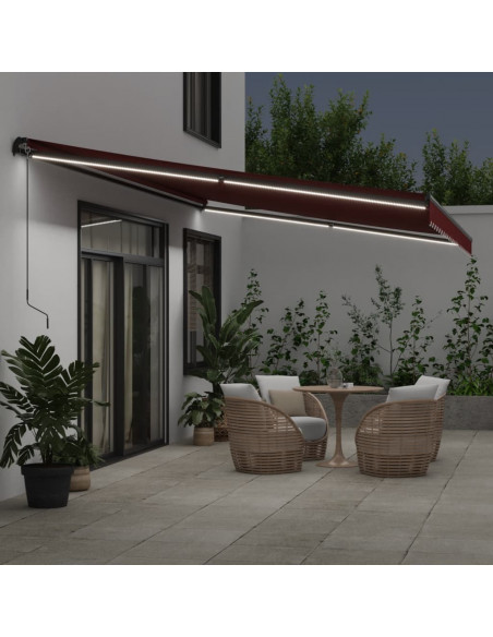 Tenda da Sole Retrattile Manuale con LED Bordò 600x300 cm