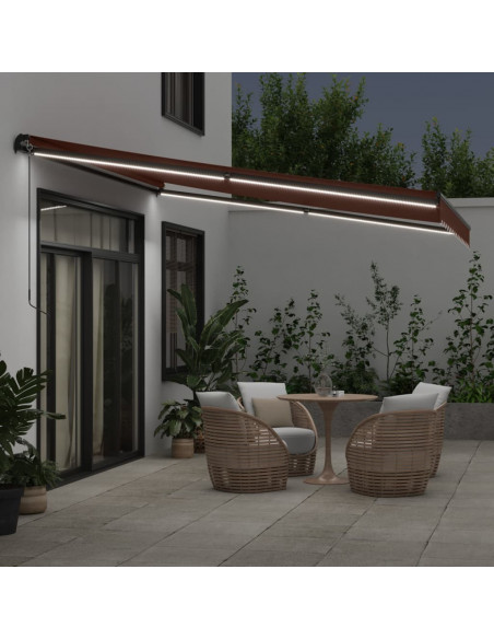 Tenda da Sole Retrattile Manuale con LED Marrone 400x300 cm