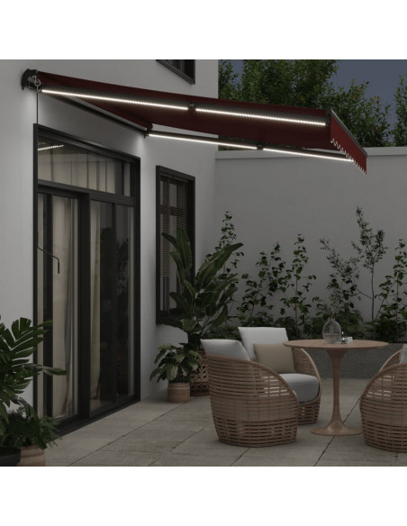 Tenda da Sole Retrattile Manuale con LED Bordò 350x250 cm