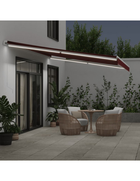 Tenda da Sole Retrattile Manuale con LED Bordò 500x350 cm