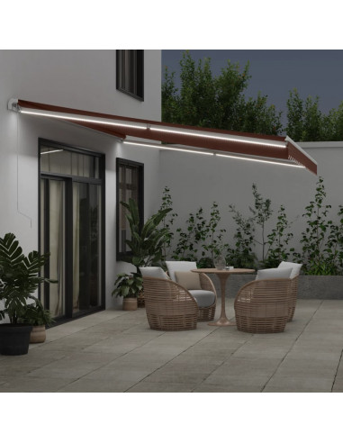 Tenda da Sole Retrattile Manuale con LED Marrone 500x350 cm