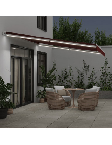 Tenda da Sole Retrattile Manuale con LED Bordò 450x350 cm