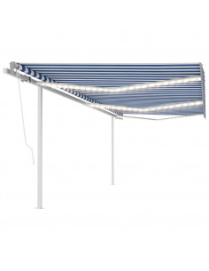 Tenda da Sole Retrattile Manuale con LED 6x3 m Blu e Bianco 2