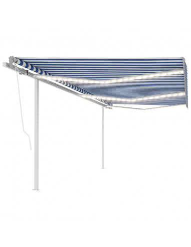 Tenda da Sole Retrattile Manuale con LED 6x3 m Blu e Bianco