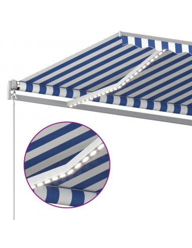 Tenda da Sole Retrattile Manuale LED 500x350 cm Blu e Bianca