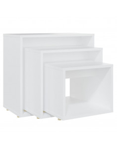 Tavolini Impilabili 3 pz Bianchi in Legno Multistrato 2