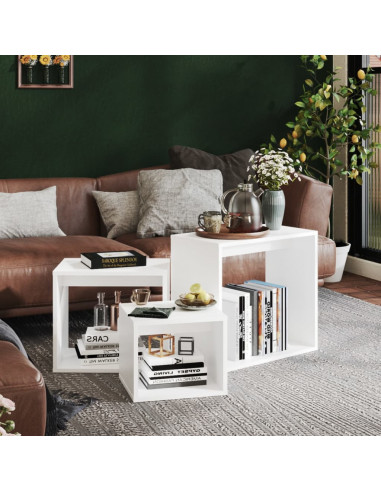 Tavolini Impilabili 3 pz Bianchi in Legno Multistrato