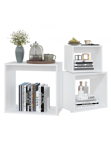 Tavolini Impilabili 3 pz Bianchi in Legno Multistrato