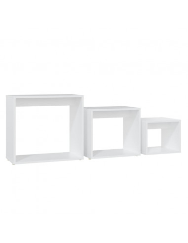 Tavolini Impilabili 3 pz Bianchi in Legno Multistrato