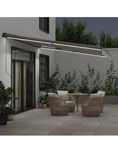 Tenda Retrattile Manuale con LED Antracite e Bianco 450x350 cm