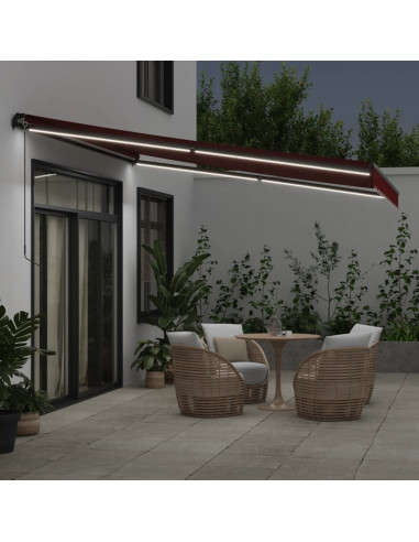 Tenda da Sole Retrattile Manuale con LED Bordò 400x300 cm