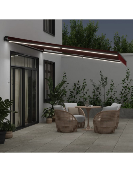 Tenda da Sole Retrattile Manuale con LED Bordò 400x300 cm