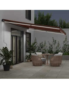 Tenda da Sole Retrattile Manuale con LED Marrone 500x300 cm 2