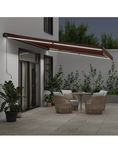 Tenda da Sole Retrattile Manuale con LED Marrone 500x300 cm