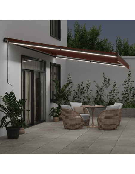 Tenda da Sole Retrattile Manuale con LED Marrone 600x300 cm