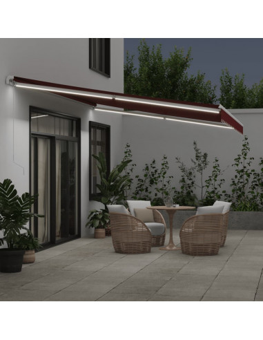 Tenda da Sole Retrattile Manuale con LED Bordò 500x300 cm