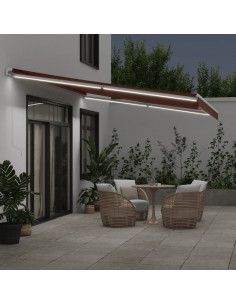 Tenda da Sole Retrattile Manuale con LED Marrone 500x300 cm 2