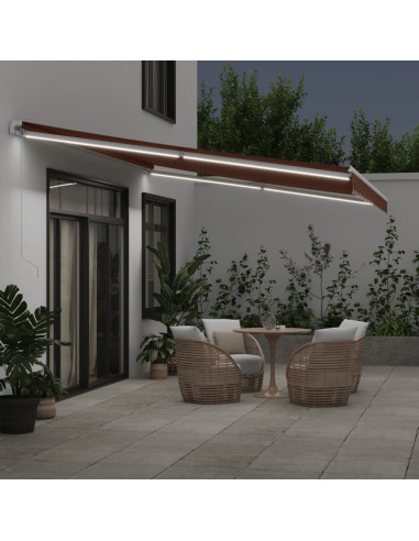 Tenda da Sole Retrattile Manuale con LED Marrone 500x300 cm