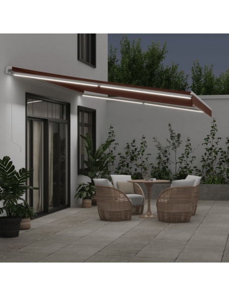 Tenda da Sole Retrattile Manuale con LED Marrone 500x300 cm