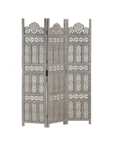 Divisorio 3 Pannelli Intagliato Grigio 120x165cm Mango Massello
