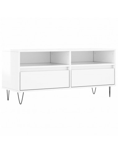 Mobile Porta TV Bianco Lucido 100x34,5x44,5cm Legno Multistrato