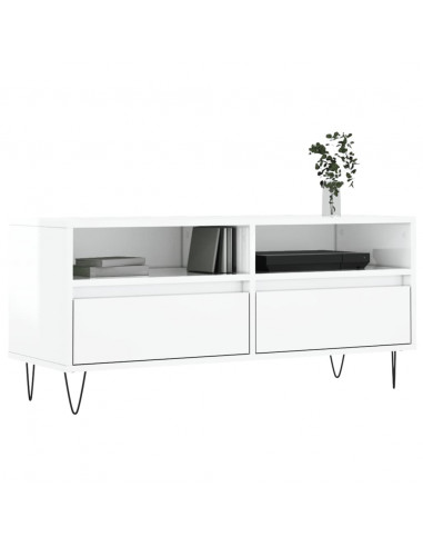 Mobile Porta TV Bianco Lucido 100x34,5x44,5cm Legno Multistrato