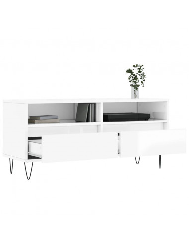Mobile Porta TV Bianco Lucido 100x34,5x44,5cm Legno Multistrato