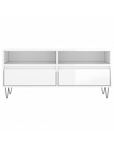 Mobile Porta TV Bianco Lucido 100x34,5x44,5cm Legno Multistrato