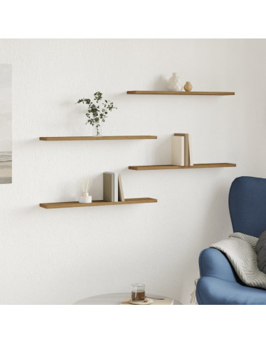 Mensole Parete 4pz Rovere Artigianale 60x20x1,5cm in Truciolato