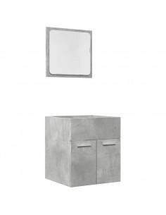 Set Mobili da Bagno 2 pz Grigio Cemento in Legno Multistrato 2