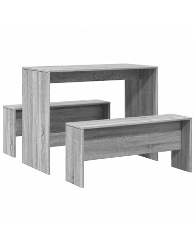 Set Tavolo da Pranzo e Panche 3 pz Grigio Sonoma in Truciolato
