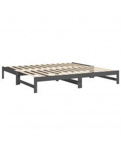 Dormeuse Estraibile Grigia 2x(100x200)cm Legno Massello di Pino 2