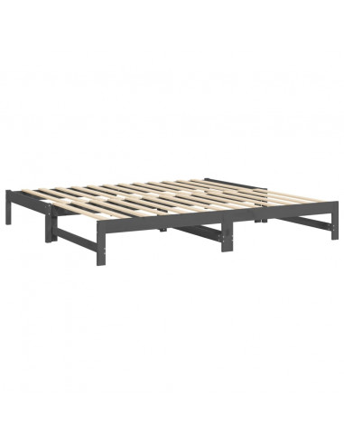Dormeuse Estraibile Grigia 2x(100x200)cm Legno Massello di Pino
