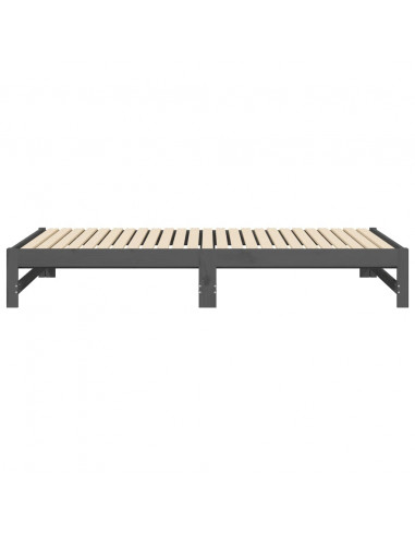 Dormeuse Estraibile Grigia 2x(100x200)cm Legno Massello di Pino