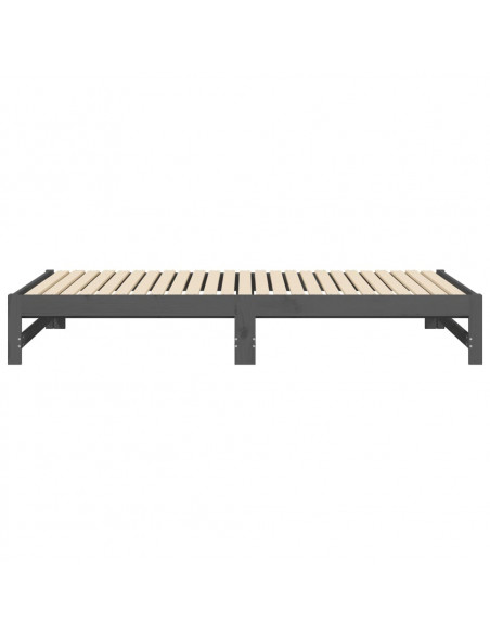 Dormeuse Estraibile Grigia 2x(100x200)cm Legno Massello di Pino