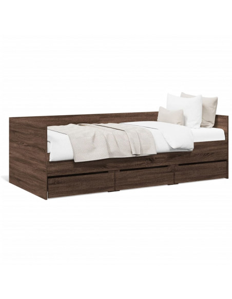 Divano Letto con Cassetti Rovere Marrone 75x190 cm Multistrato