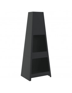 Caminetto da Esterno Design Torre Deposito Tronchi Nero Acciaio 2