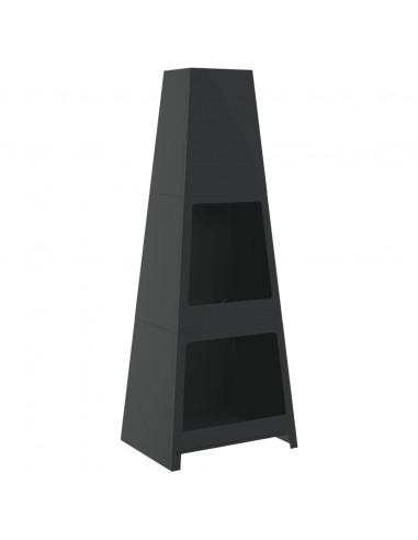 Caminetto da Esterno Design Torre Deposito Tronchi Nero Acciaio