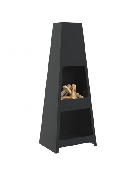 Caminetto da Esterno Design Torre Deposito Tronchi Nero Acciaio