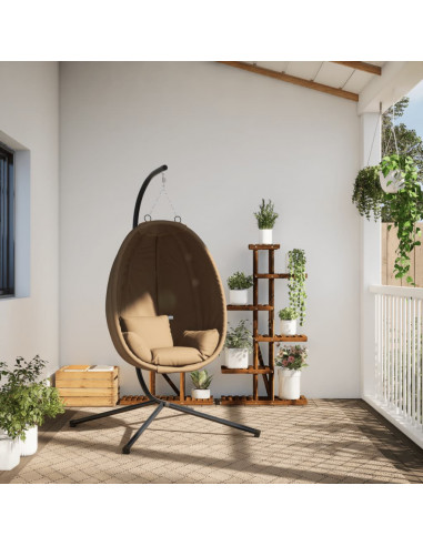 Sedia a Uovo Sospesa con Supporto Tortora in Tessuto e Acciaio