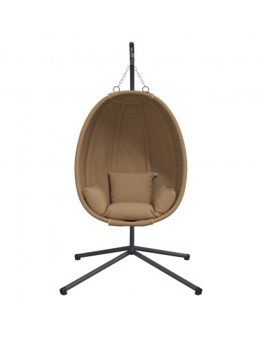 Sedia a Uovo Sospesa con Supporto Tortora in Tessuto e Acciaio