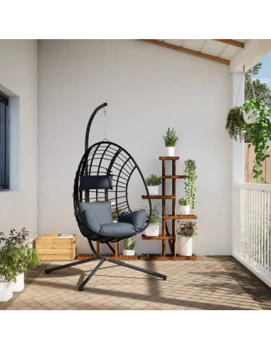 Sedia a Uovo Sospesa con Supporto Antracite Polyrattan/Acciaio