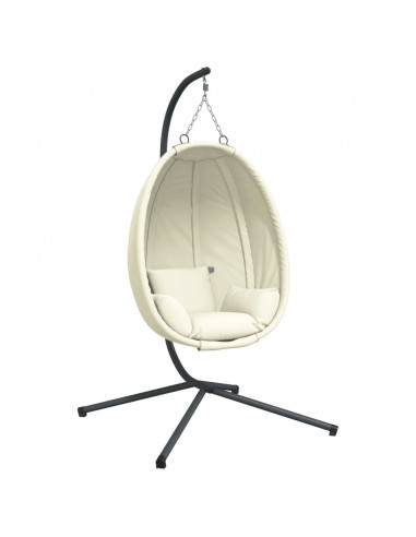 Sedia a Uovo Sospesa con Supporto Beige in Tessuto e Acciaio