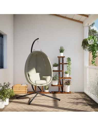 Sedia a Uovo Sospesa con Supporto Beige in Tessuto e Acciaio