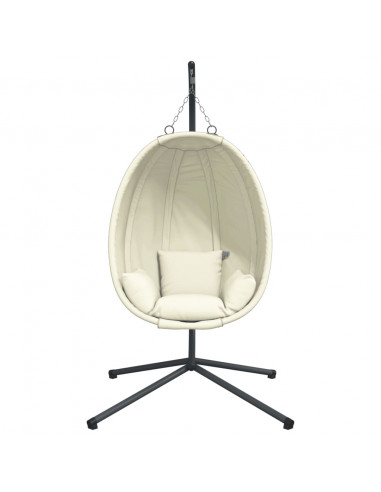 Sedia a Uovo Sospesa con Supporto Beige in Tessuto e Acciaio